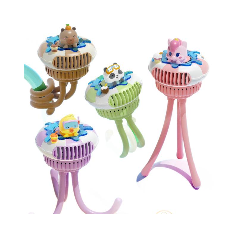 Silent Octopus Leafless Rechargeable Stroller Fan - Portable Desktop & Pushchair Stand, Brushless Small Fan
