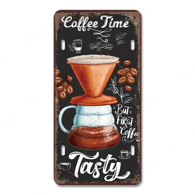 Coffee Licenses Vintage Metal Tin Signs Retro Plate Coffee Time Posters Plaques for Cafe Kitchen Living Room Home Wall Art Decor