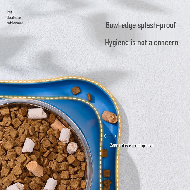 Stainless Steel Anti-Tip Cat & Dog Bowl Set - Large Capacity, Leak-Proof, Double Bowl Design