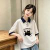 Girls' Cotton Color Block Short Sleeve Polo Shirt, Summer 2026 New Style, Medium/Large Kids' Loose Lapel T-shirt, Trendy.