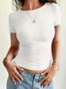 Women Solid Color Short Sleeve Fitted T-Shirt Round Neck Casual Basic Top Summer