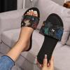 Foreign trade large size printed flat-bottomed slippers fabric soft bottom breathable comfortable texture one-word slippers slippers