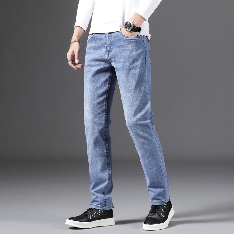 Pantalones largos elásticos de cintura alta, holgados, rectos, de mezclilla para hombre, ropa de temporada para hombre