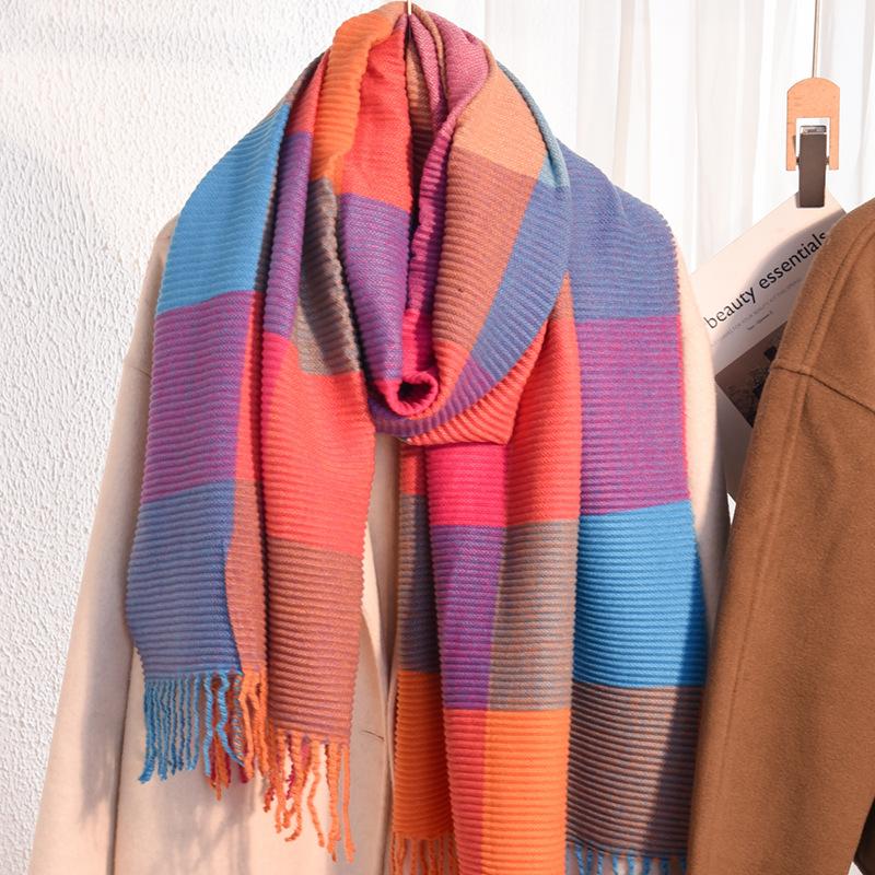 Scarf women's winter new imitation cashmere knitted color matching shawl trendy thickened warm versatile long scarf
