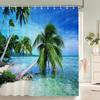 3d Beach Scenery Shower Curtains Sea Ocean Mediterranean Bathroom Curtain Waterproof Cloth Decoration 180*240cm Bath Curtain