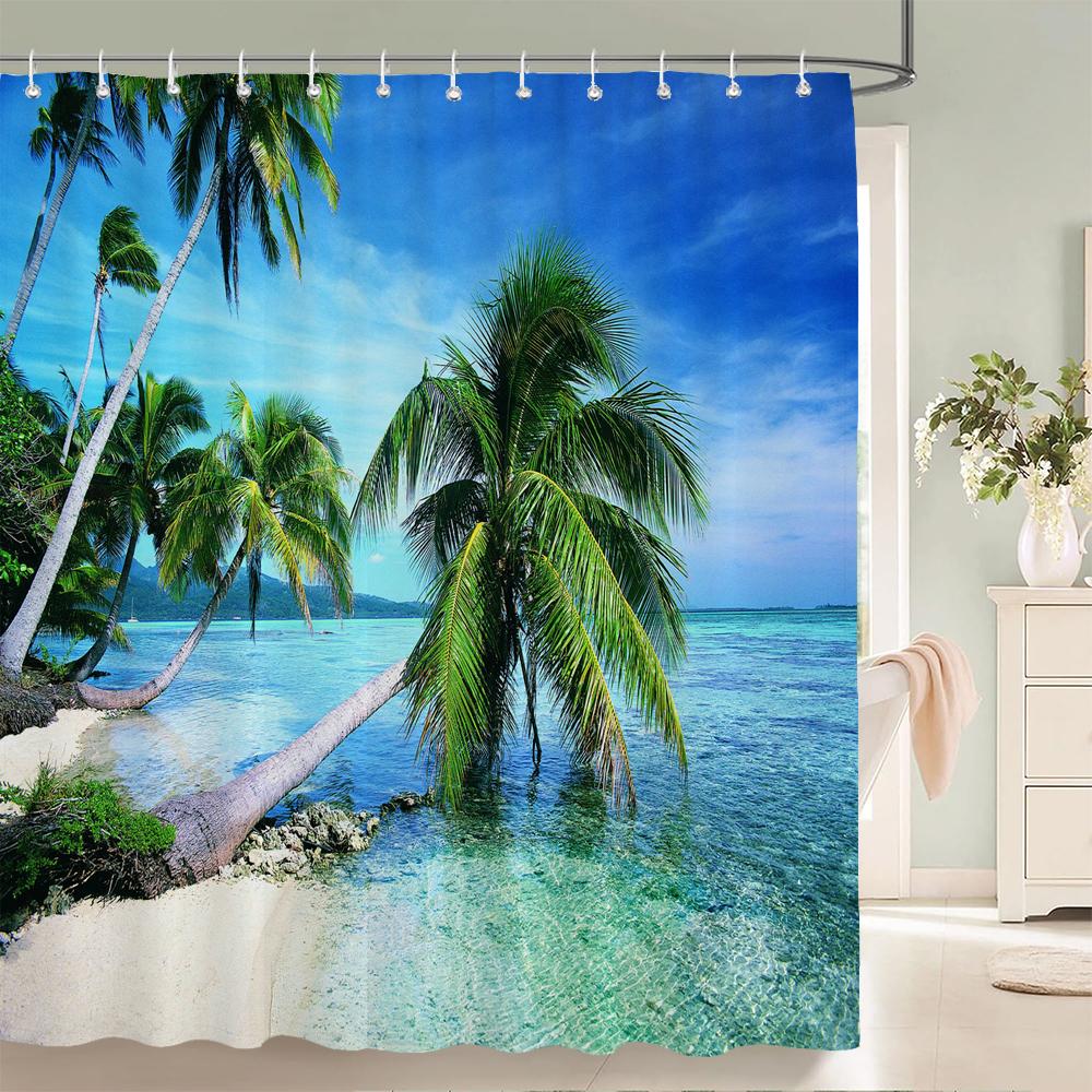 3d Beach Scenery Shower Curtains Sea Ocean Mediterranean Bathroom Curtain Waterproof Cloth Decoration 180*240cm Bath Curtain