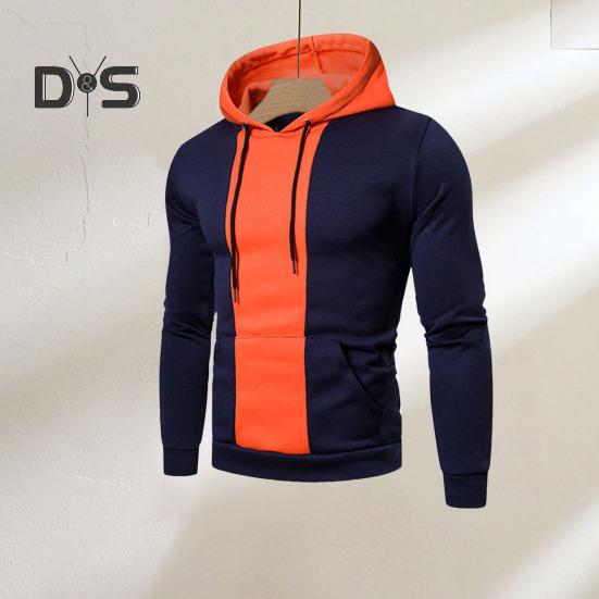 

Мужская толстовка с капюшоном на осень-зиму с цветными блоками, длинными рукавами, большим карманом, с капюшоном в стиле ретро, тонкая свободная повседневная спортивная одежда