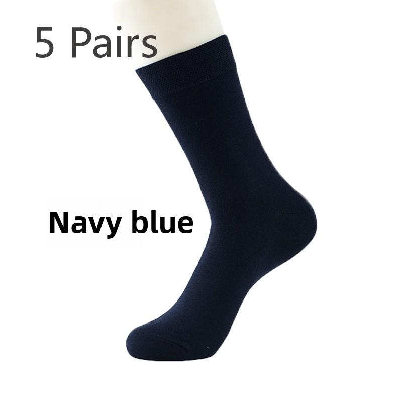 

5 Pairs of Men s Autumn and Winter Pure Color High Waist Breathable Business High Tube Cotton Socks 5 Pairs темно-синий