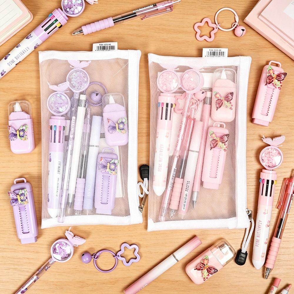 10pcs/Set Butterfly Series Writing Tool Kit Plastic Gel Pens Correction Tape  Children's Day Gifts