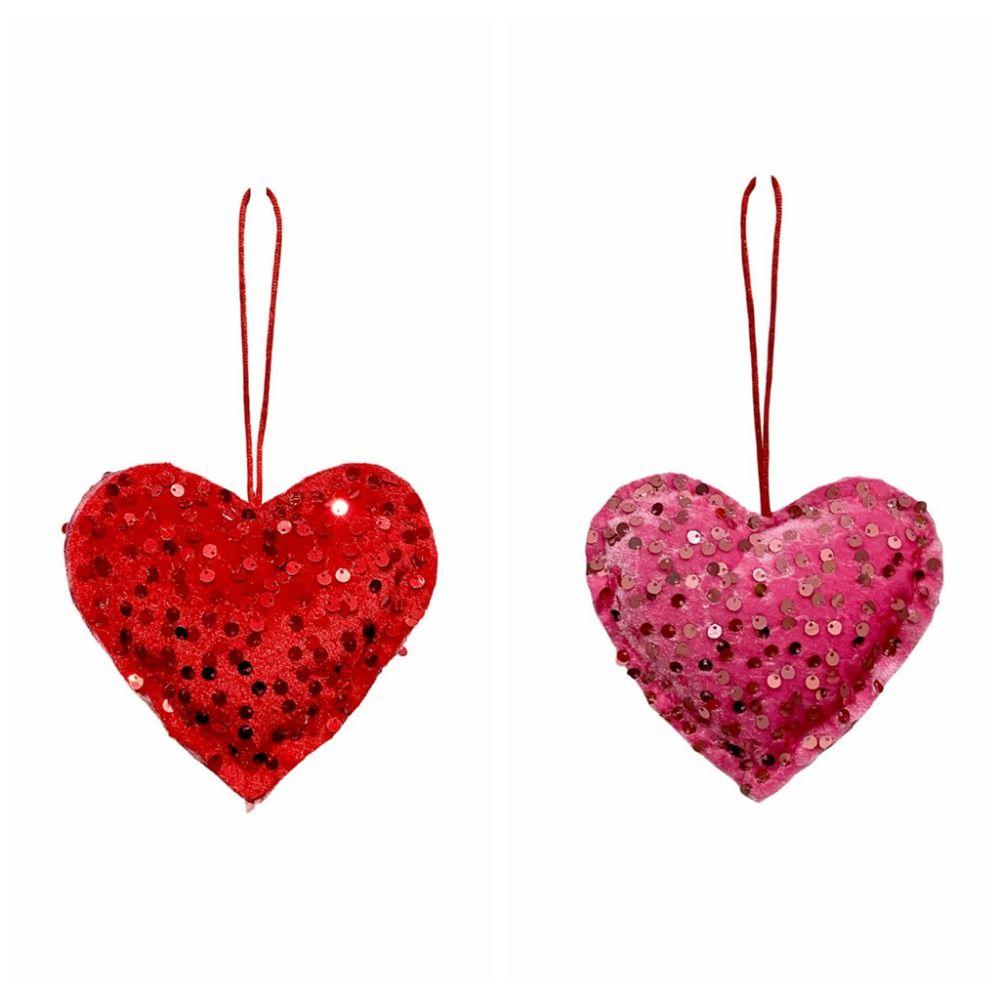 2pcs Elegant Glitter Heart Shaped Pendant with Hanging Rope Vivid Sequin Decorative Supplies Pink Red Handmade Love Key Ring