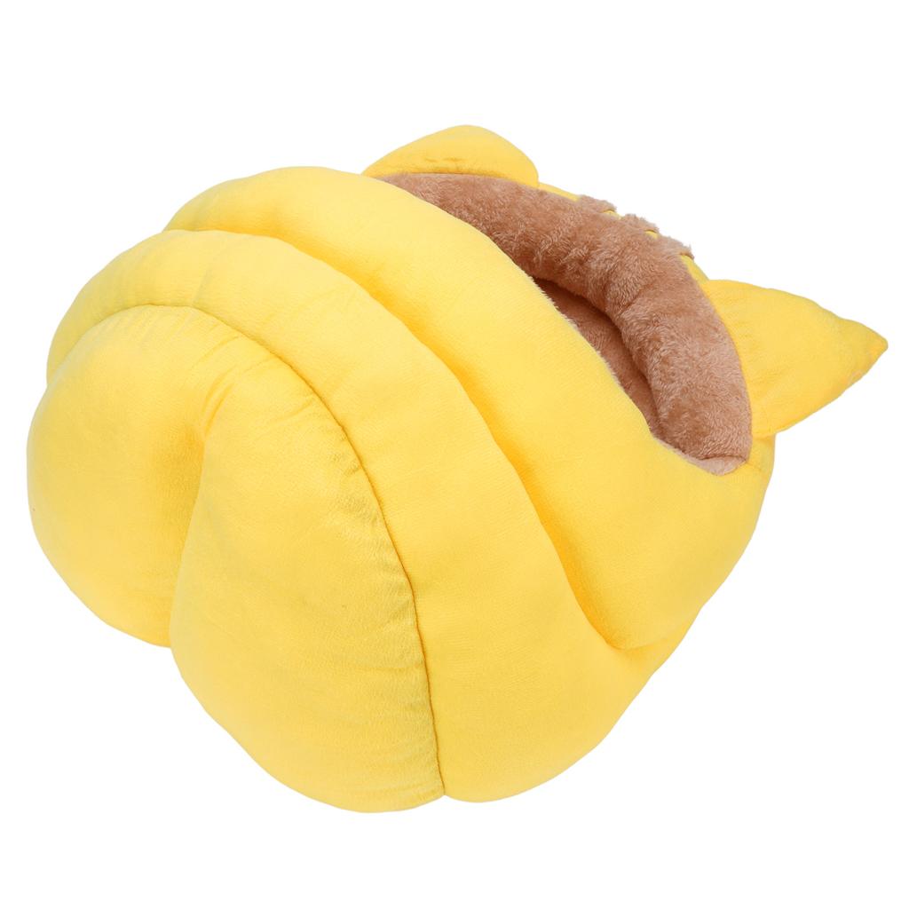 Kocia Jaskinia Półzamknięte Ciepłe Legowisko dla Zwierząt Odpinany Kreskówkowy Dom Zwierzęcy na Jesień i Zimę Żółty L