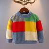 Höst Vinter Stickad Bas Tröja Baby Pojkar Tröja Flicka Barn Stickade Kläder Barn Pullover Tröja Småbarnströja Rutig Färgmatchning