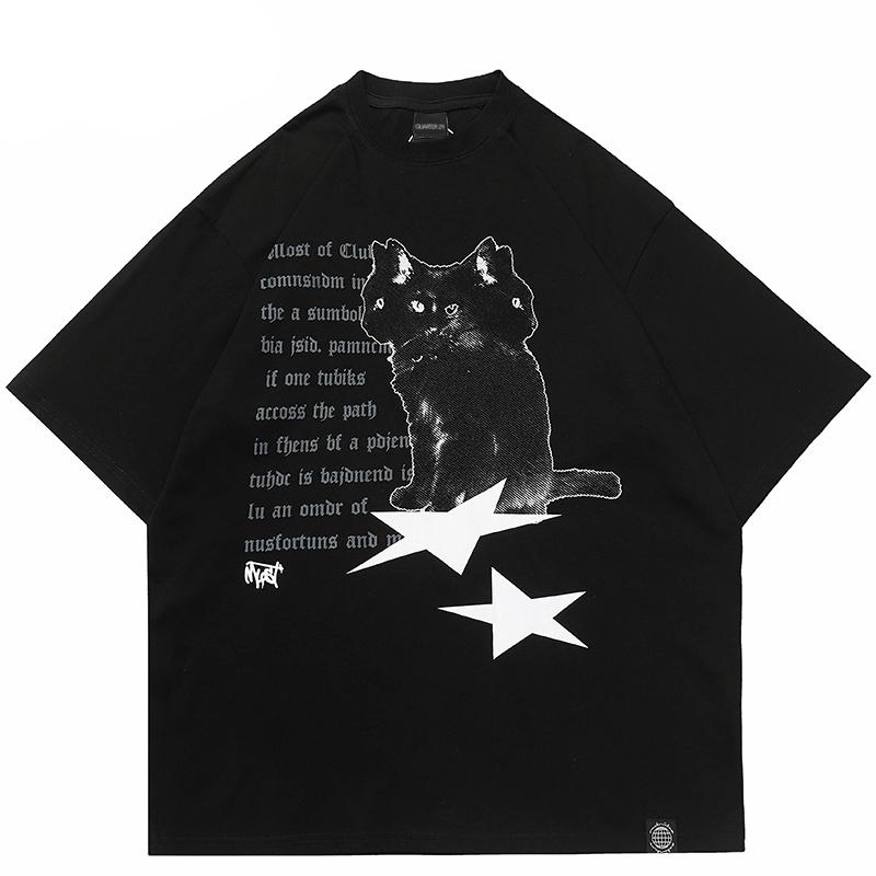 

Большая футболка с рисунком в стиле хип-хоп Black Cats Star