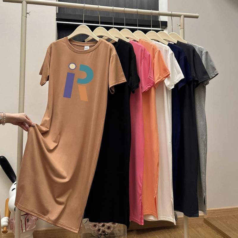 Loose-fitting Large-sized Women's Round-neck Short-sleeved T-shirt Dress, Long Laid-back Style Dress, Knee-length Sleeping Dress