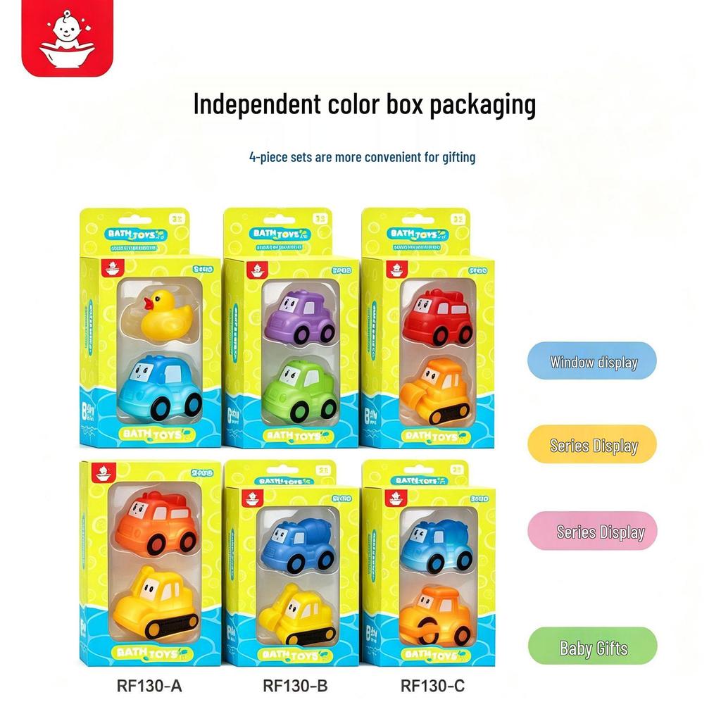 New Cute Cartoon Cars: Silicone Water Play Toy with Touch-Activated Seven-Color Flashing Lights
