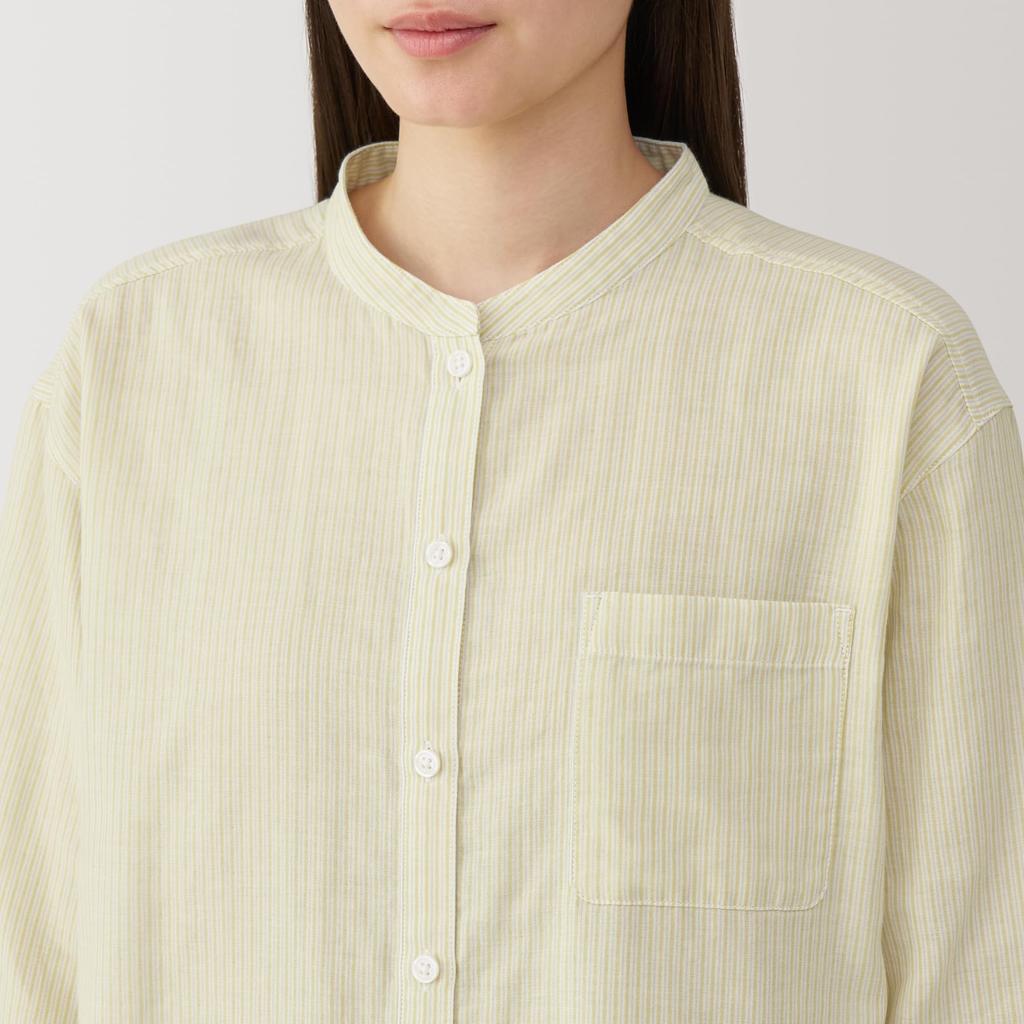 MUJI Seamless Thin Gauze Sleeve Light Yellow Size FD1L7A5S Women's 3/4 Pajamas, Stripe, XS,