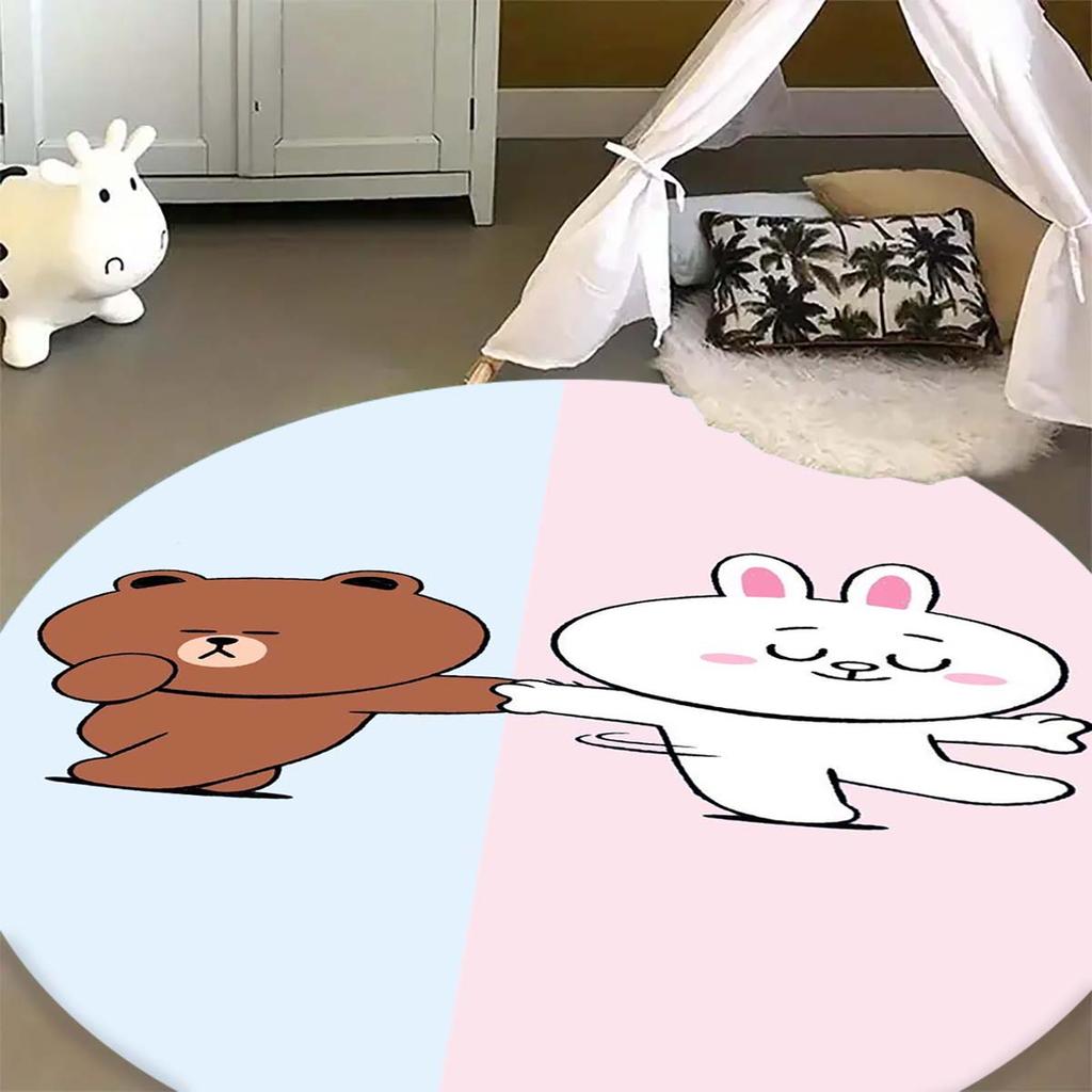 Line Friends Brown Sally Round Rug Cute Cartoon Pattern Circular Carpet Soft Anti-Slip Mat for Kids Room Playroom