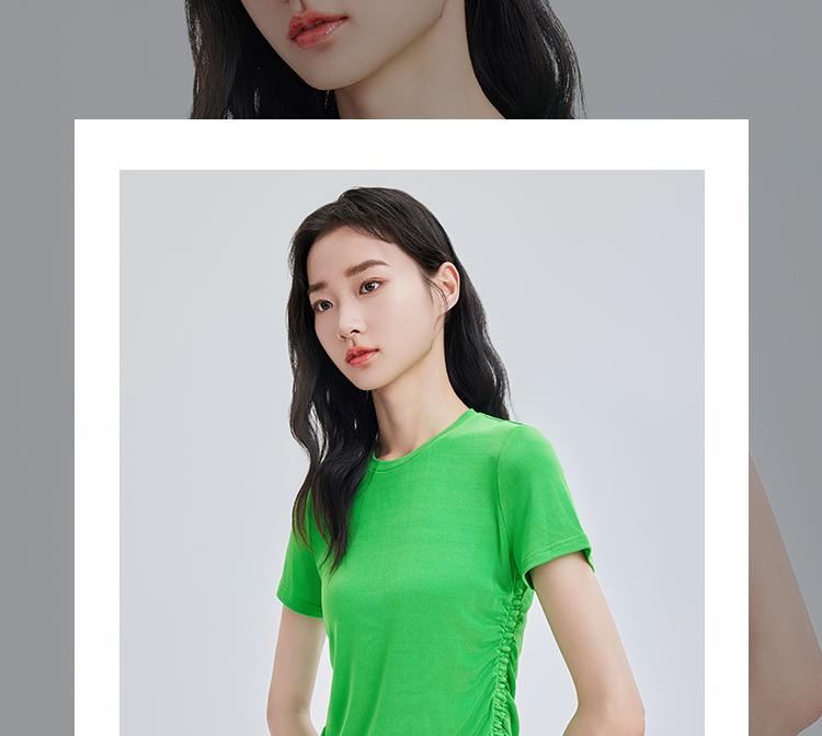 Acetic acid casual slim fit short sleeved T-shirt for women's summer design sense, niche thin style, age reducing versatile round neck top