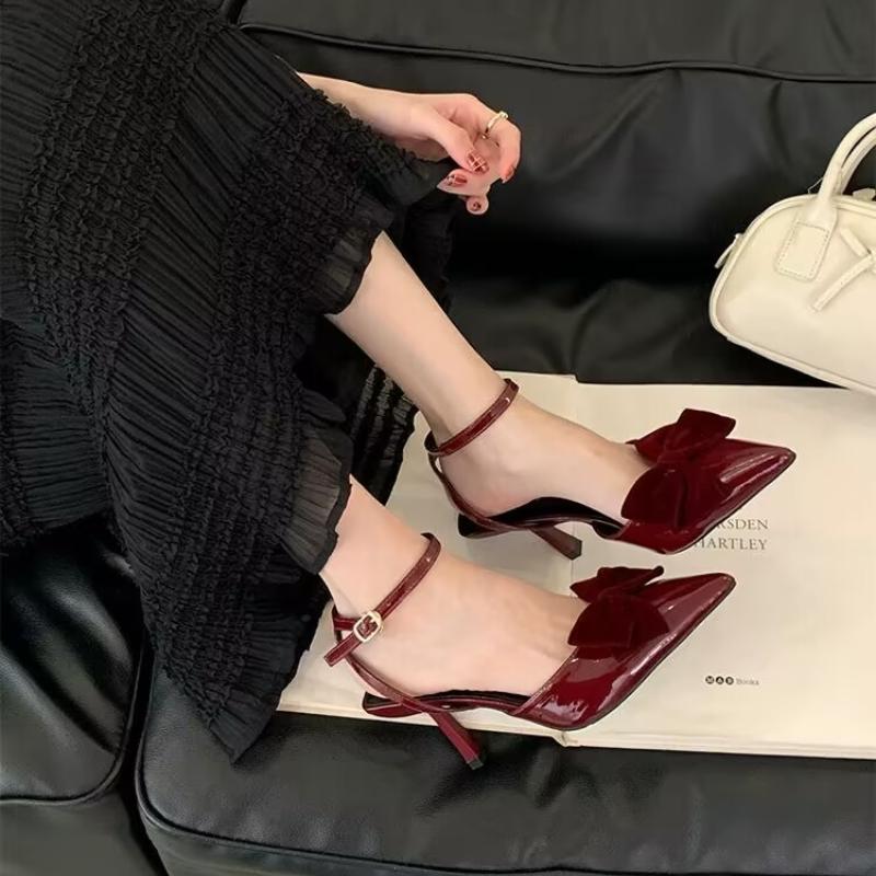 Fashion Pointed Toe Shoes Buckle Strap Slingback Pumps Wedding 2025 Fashion Thin Heels Head Butterfly-Knot Sandals Party Women