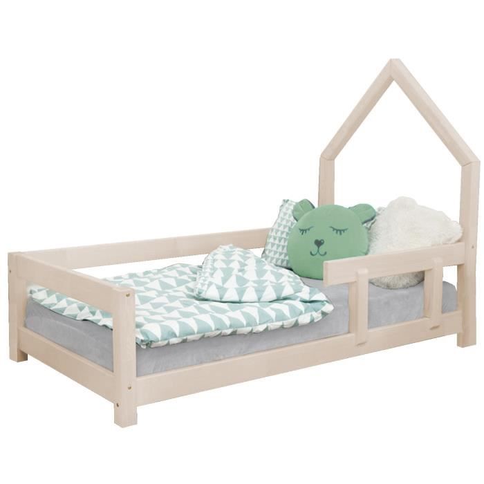 Lit cabane enfant POPPI - GENERIQUE - 80 x 160 - Bois massif - A lattes - Beige