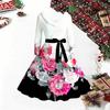 Women Floral Print Midi Dress, Long Sleeve V‑Neck Furry Trim A‑Line Party Dress, Christmas Limited Edition
