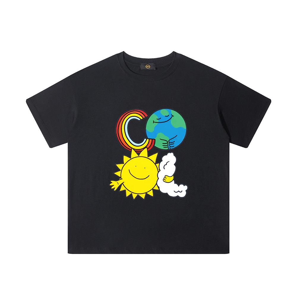 Girls' summer short sleeved T-shirt with fun cartoon print, sweet pure Polyester breathable baby girl casual top, children's clothi