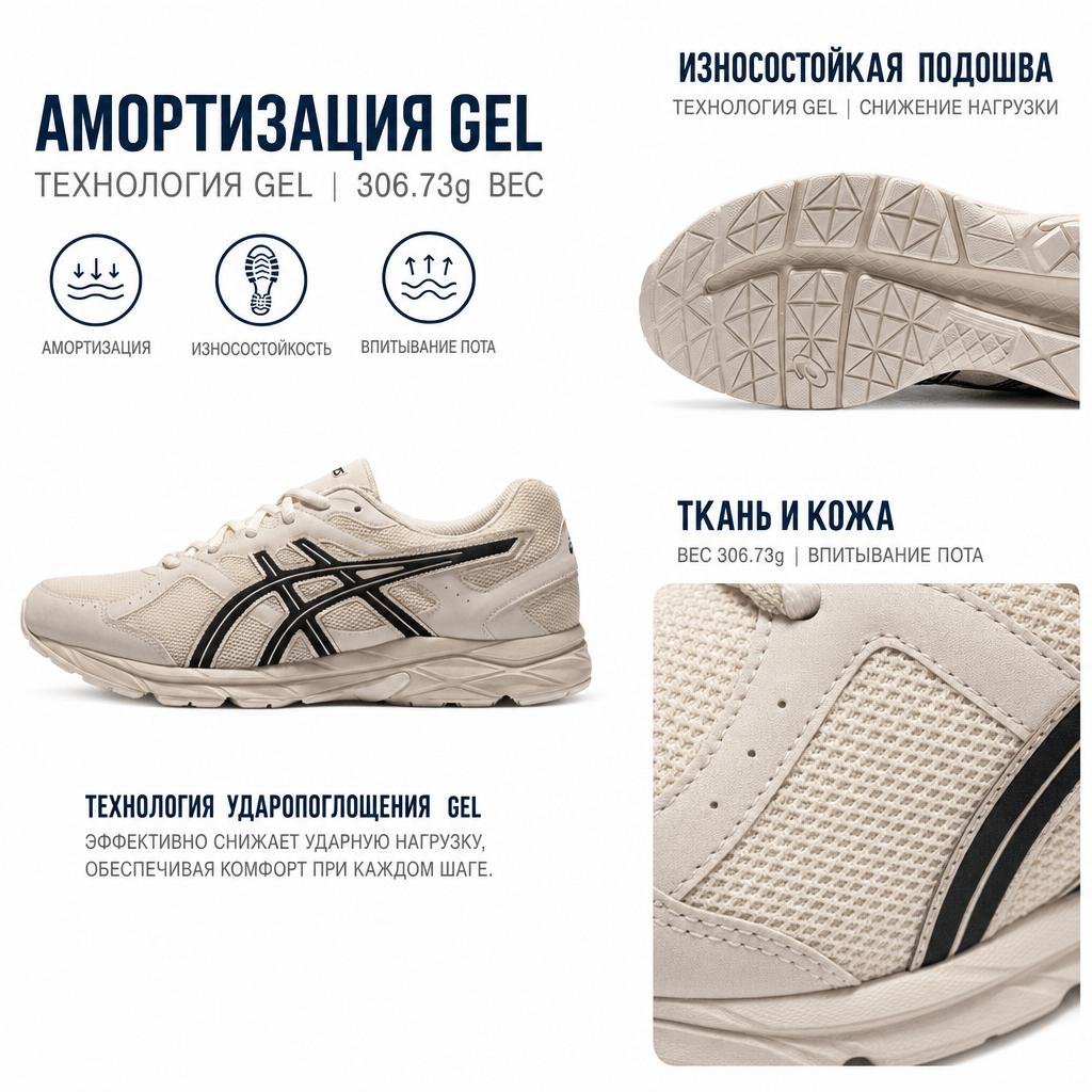 Asics Gel-Contend 1 Зручна Тканина Синтетична Шкіра Низький Верх Взуття для Бігу на Короткі Дистанції Чоловічі кросівки Бежевий 1011B645-100