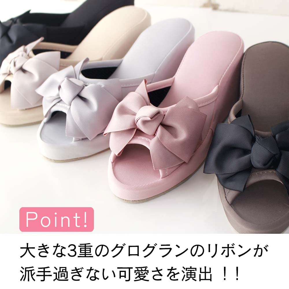 8cm Heeled Slippers with Platform Medium Ribbon, (Black)