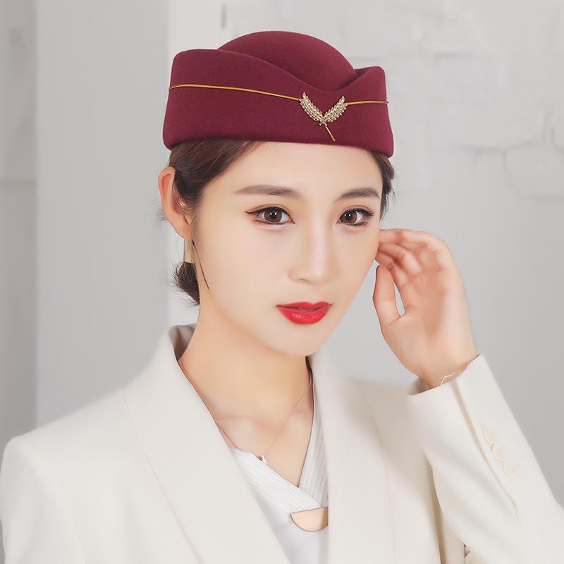 Women's Hat Ceremonial Guard Drum Team Performance Dance Hat Band Uniform Flight Attendant Beret