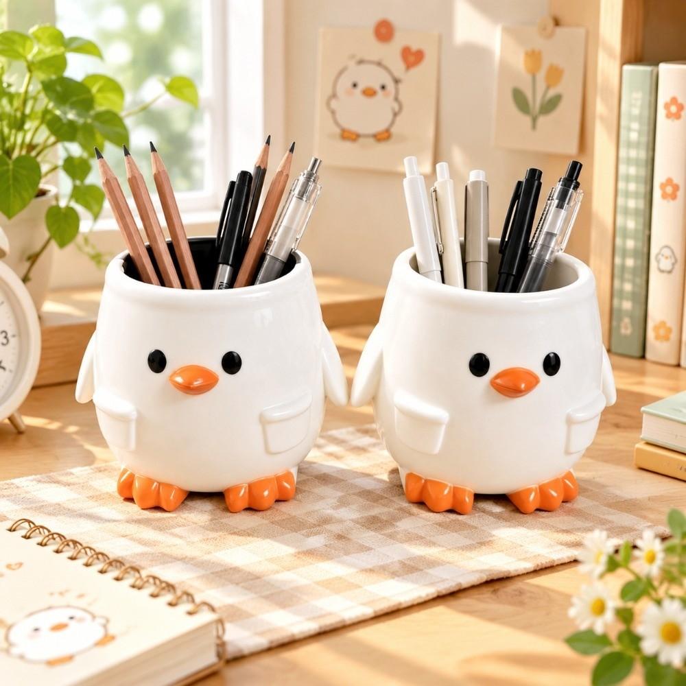 Multifunction Table Storage Box Flowerpot Desktop Organizer Cartoon Penguin Pen Holder Office
