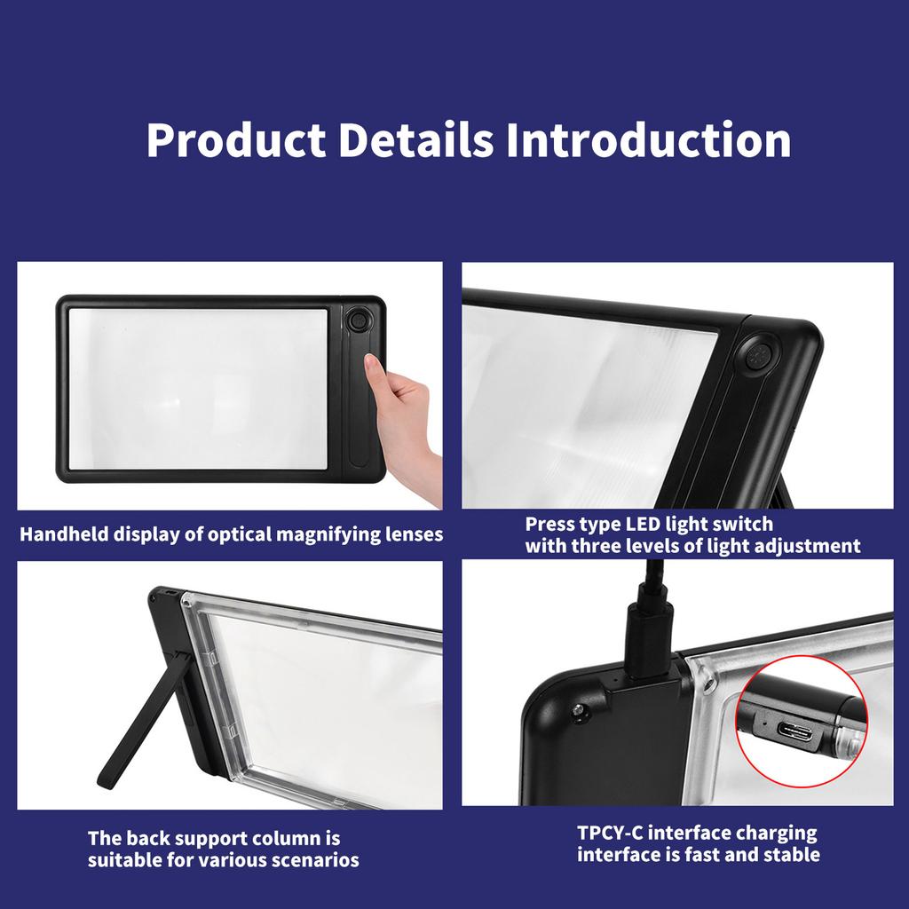 Full Page Magnifying Glass 4X Magnification Glass with 43 Bright LED and Adjustable Stand for Seniors and Book Lovers