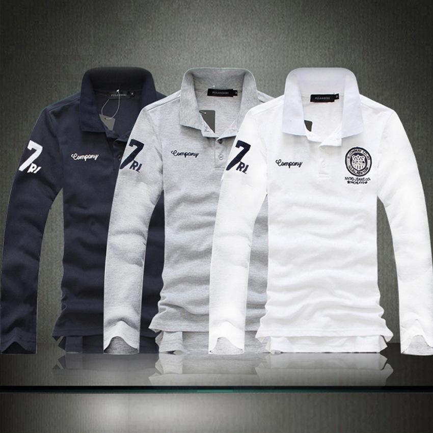 Men's New Fashion Slim Fit Long Sleeve Polo Shirt Casual Cotton Tee