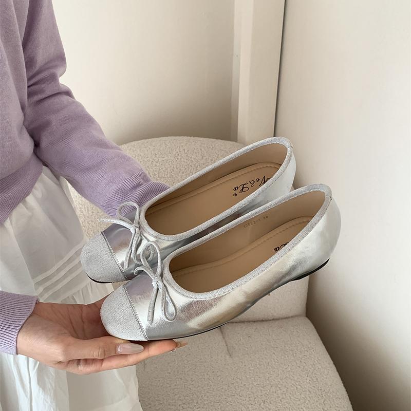 

Весенние брендовые женские балетки с круглым носком, неглубокие, без застежек, женские повседневные балетки с мягкой подошвой, элегантные туфли 35 серебряный