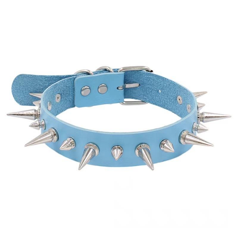 Long Spike Choker Punk Faux Leather Collar  Goth Style Necklace Accessories