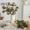 Realistic Berry Branch Decor Artificial Faux Blueberry Spray with Leaves Fake Fruit Centerpiece Stem Vase Filler for Home Office Wedding Party Kitchen