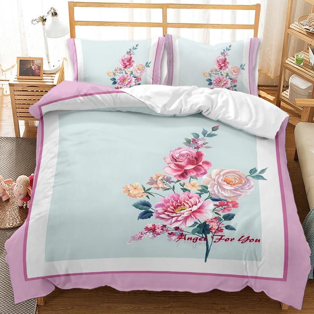3D Flower Rose Countryside Style Down Duvet Cover Pillowcase Couple Bedding Set Kid Teen Girl Home Decoration Gift