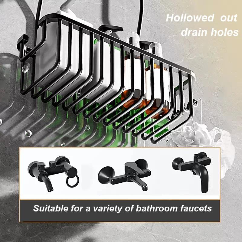 No Drilling Shower Shelf Aluminum Bathroom Organizer for Shampoo Soap Sponge Stainless Storage Basket for Bathroom Accessories