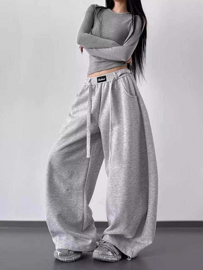 Unisex Retro Weite Beine Elastischer Bund Bodenlang Fließende Jogginghosen