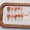 Handcrafted 3D Floral Press-On Nails With Gradient Pink Tulip Design Ice-Transparent Long Style Women