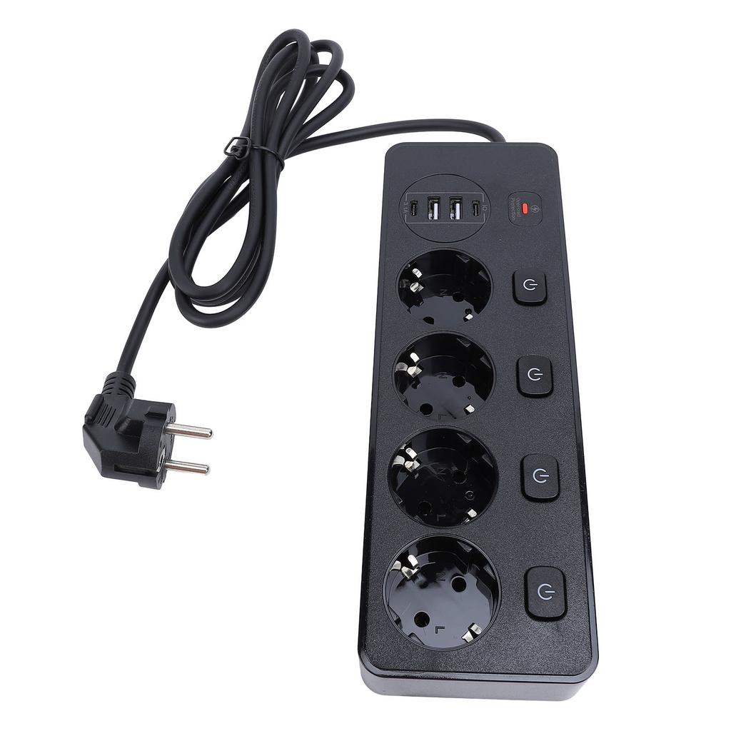 3250W Power Socket Strip 4Pcs 2 Prong Outlets 2Pcs Type C Fast Charging 2Pcs USB Ports Independent Switch Overload Guard
