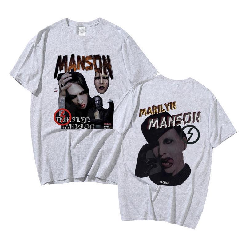 

Rock Singer Marilyn Manson Double Sided Print Tshirt Men Vintage Harajuku Oversized Tshirts Male Casual Tees Streetwear 4XL