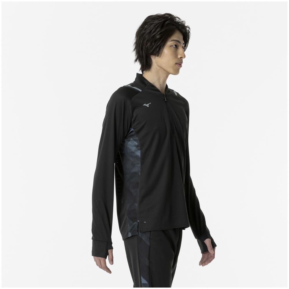 Mizuno Dry Aeroflow Long Highly Size 2XL Men's Half-Zip Shirt, Sleeve, Breathable, Black, (Product Code 32MAA554)