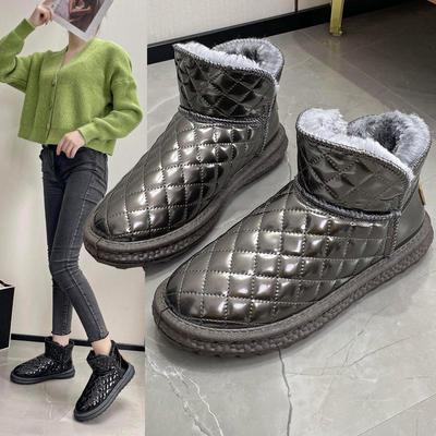 Winter 2024 Women's Plush Leather & Fur Snow Boots - Short Barrel Cotton Style.