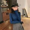 Women's High Collar Solid Color Slim Fit Long Sleeve Top for Spring and Autumn