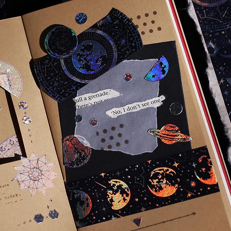 Fantasy Astrolabe Stars Moon Planet Laser Hot Silver Decorative Masking Washi Tape Adhesive Tape DIY Scrapbooking Sticker Label