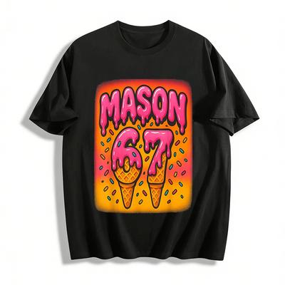 Melting Ice Cream Mason 67 Graphic Casual Short Sleeve T-Shirt Pure Cotton T-shirt