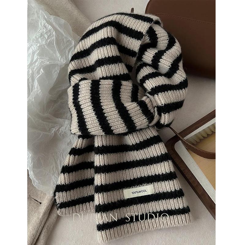 Winter Warmer Gestreifter Reiner Wollschal Koreanischer Stil Vielseitiger Strickschal