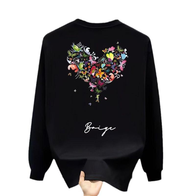 High-End Men'S Trendy Casual Top Loose Round Neck Pullover Couple Print Long-Sleeved Shirt