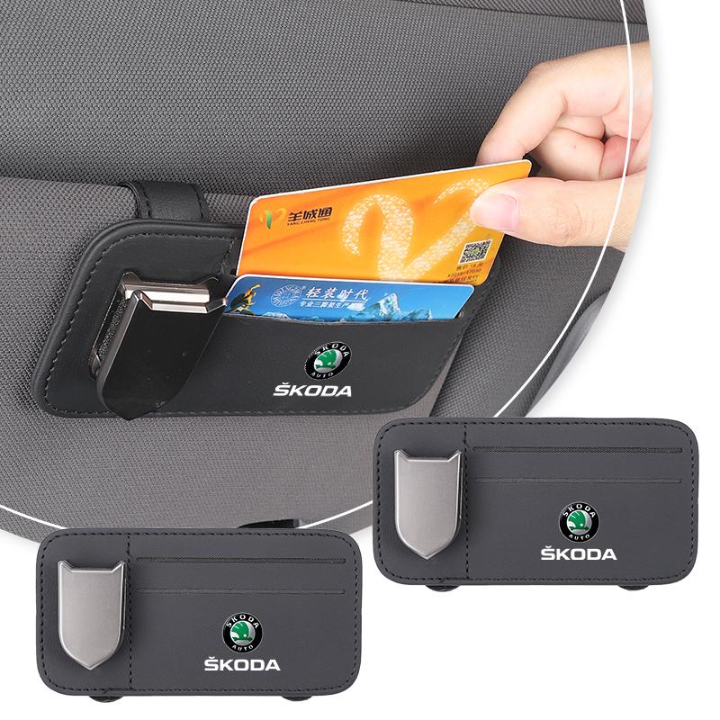 Car Visor Organizer Sunglass Holder Glasses Bag Card Clip Interior For Skoda Octavia Rapid Kodiaq Superb Derivative Karoq Fabia xkzm13