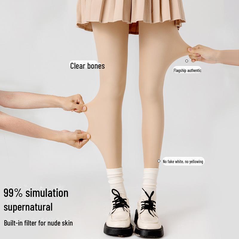 Women's Nude Velvet Leggings - Thick, Plus-Size, Autumn/Winter Wear